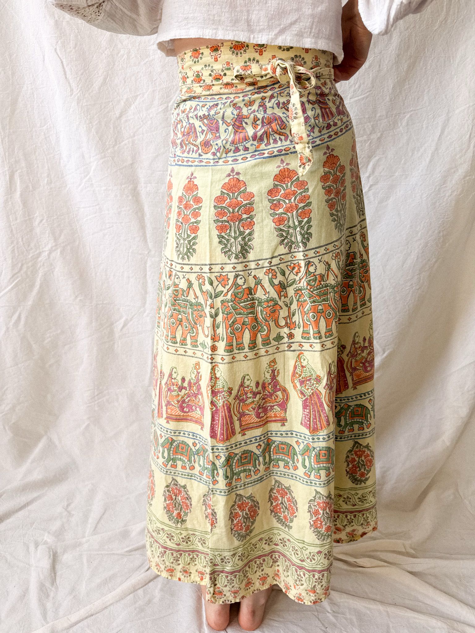 Vintage 1970s Indian Block Print Wrap Skirt