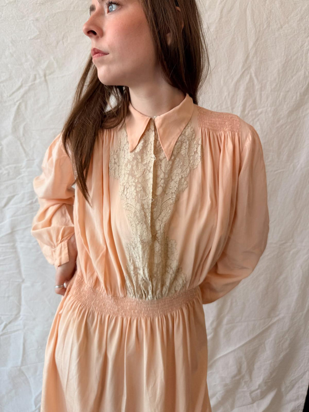 1930s Salmon Silk and Lace Nightgown