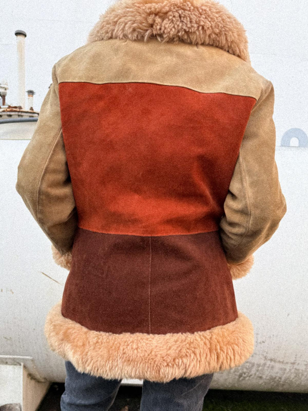 Rare 1970s Penny Lane Sheepskin Coat – Three-Colour Suede with Plush Shearling Trim