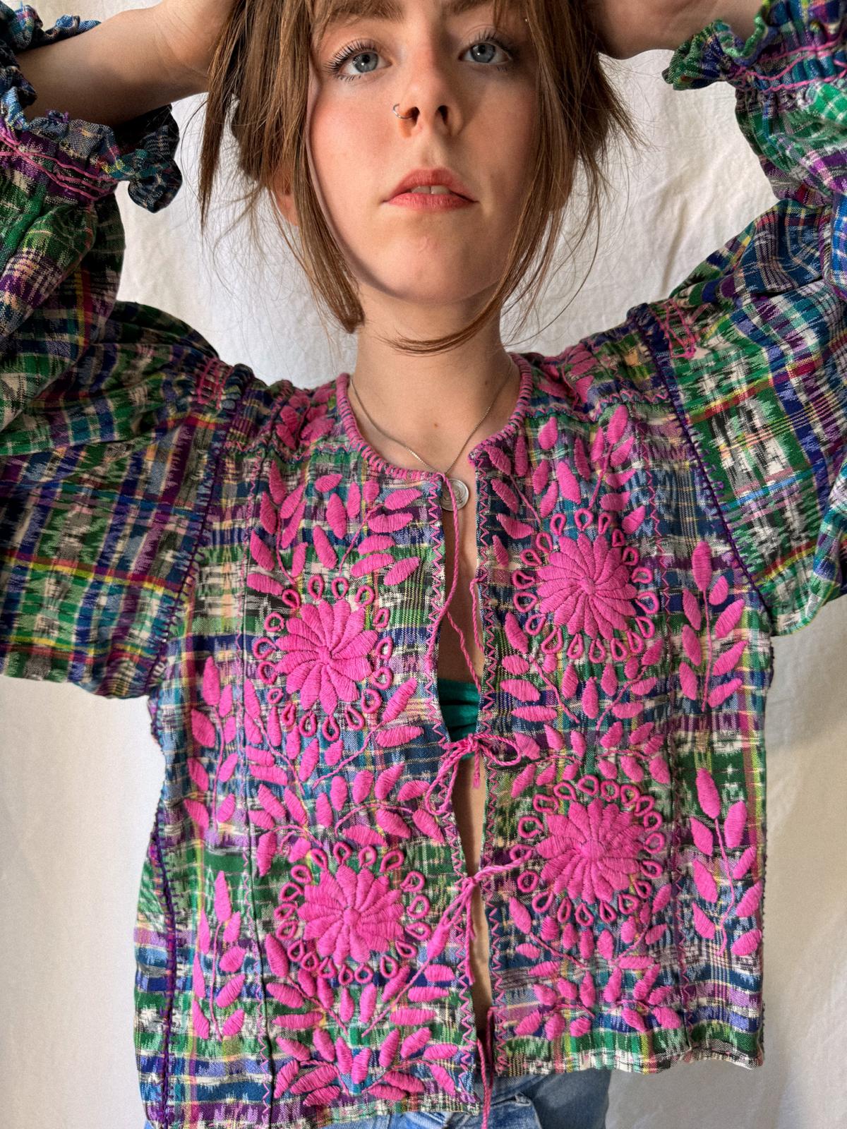 1970s Guatemalan Handwoven Huipil Jacket Blouse