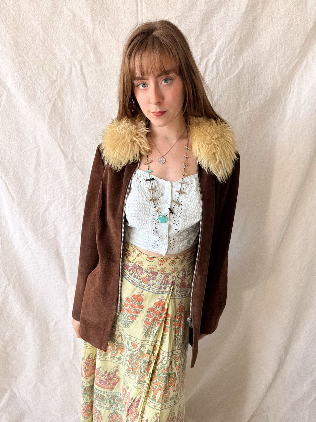 Vintage 1970s Brown Suede Penny Lane Jacket with Sheepskin Collar