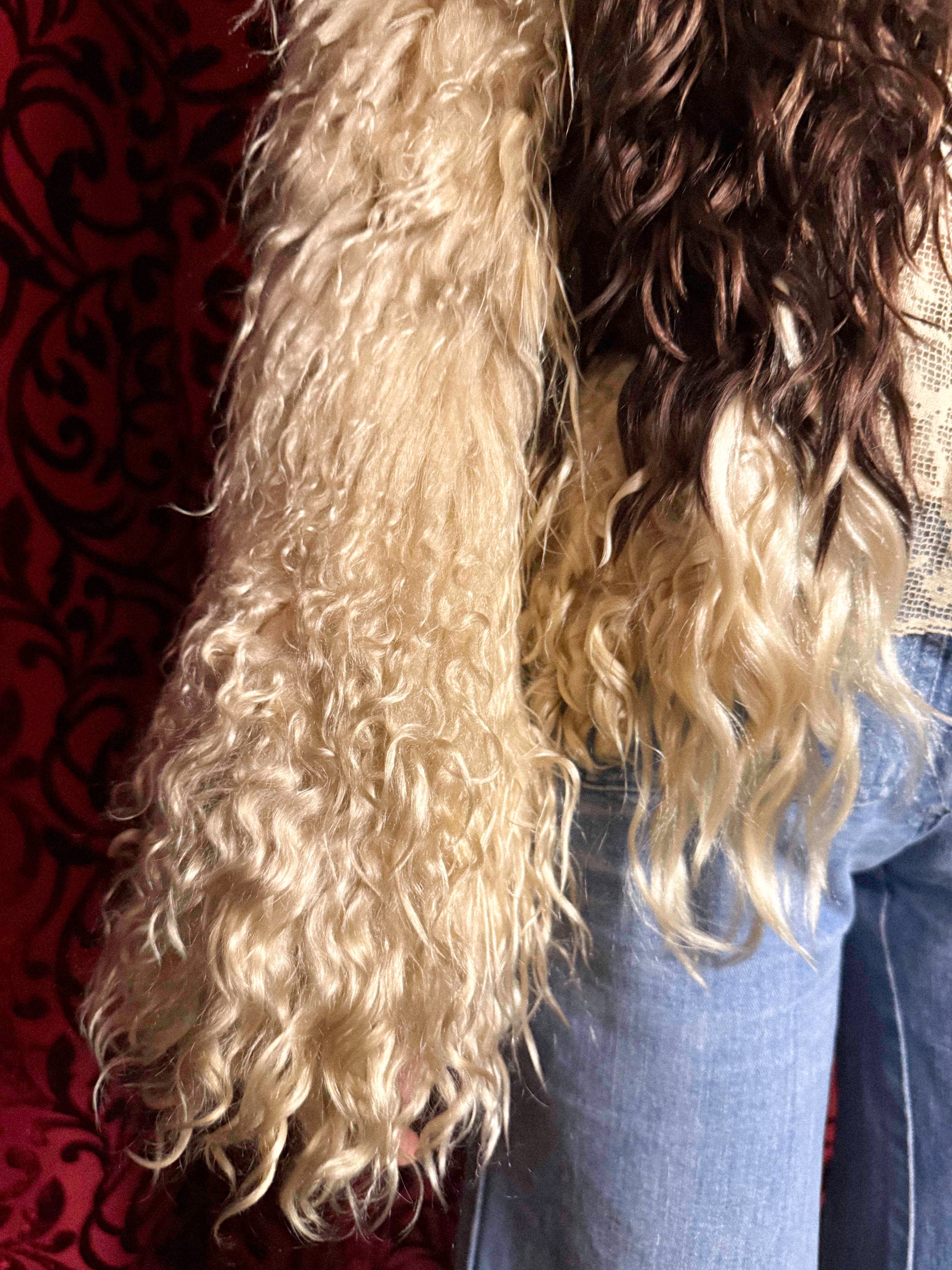 Rare 1960s–70s Tibetan Lamb Jacket – Two-Tone Curly Fur with Sculptural Sleeves