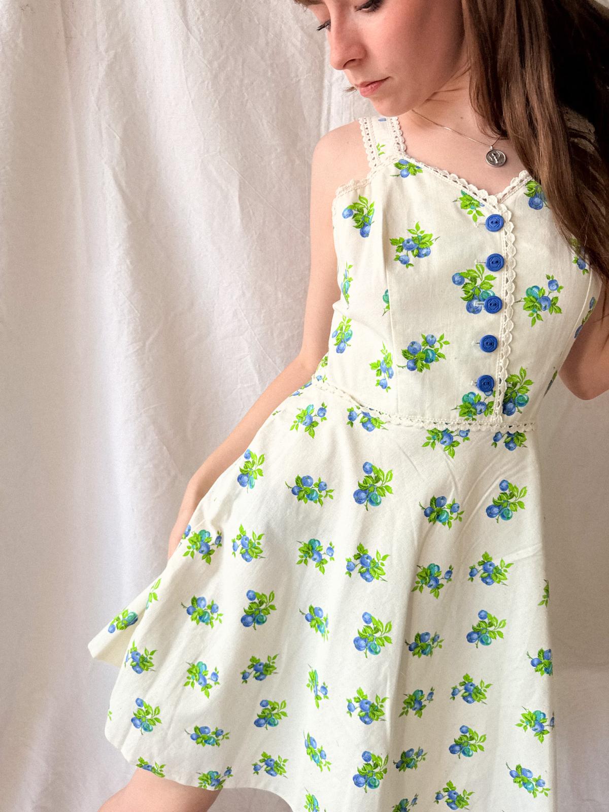 1970s Blueberry Print Cotton Sundress
