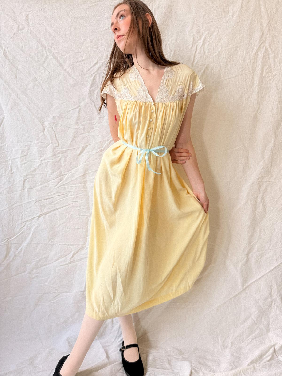 1930s Butter Yellow Silk and Lace Lingerie Dress/ Nightgown