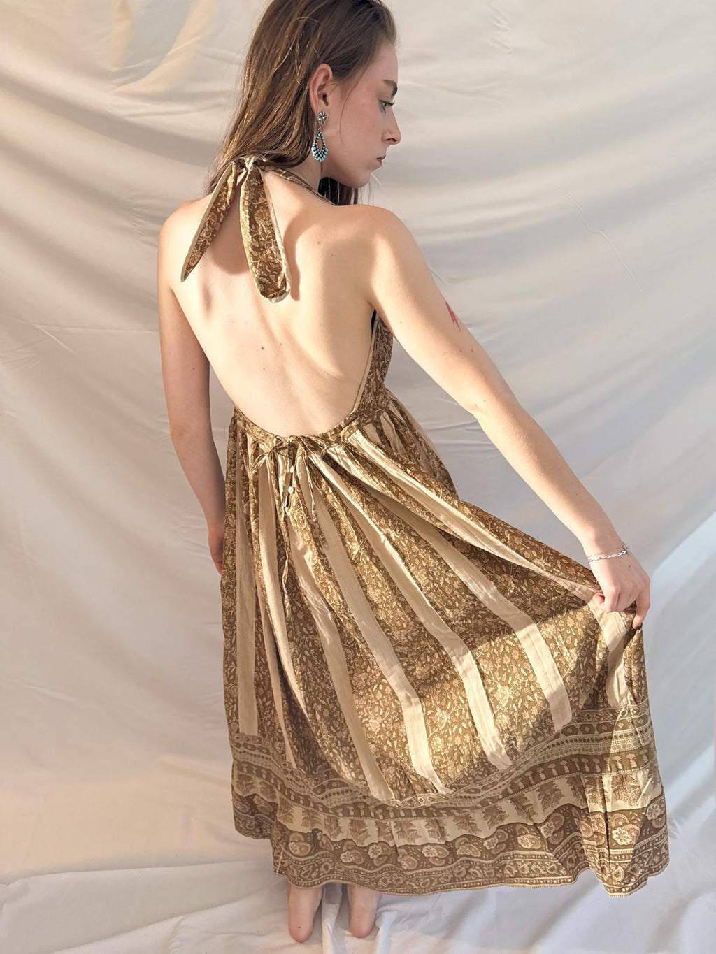 1970s Blockprint Halterneck Dress