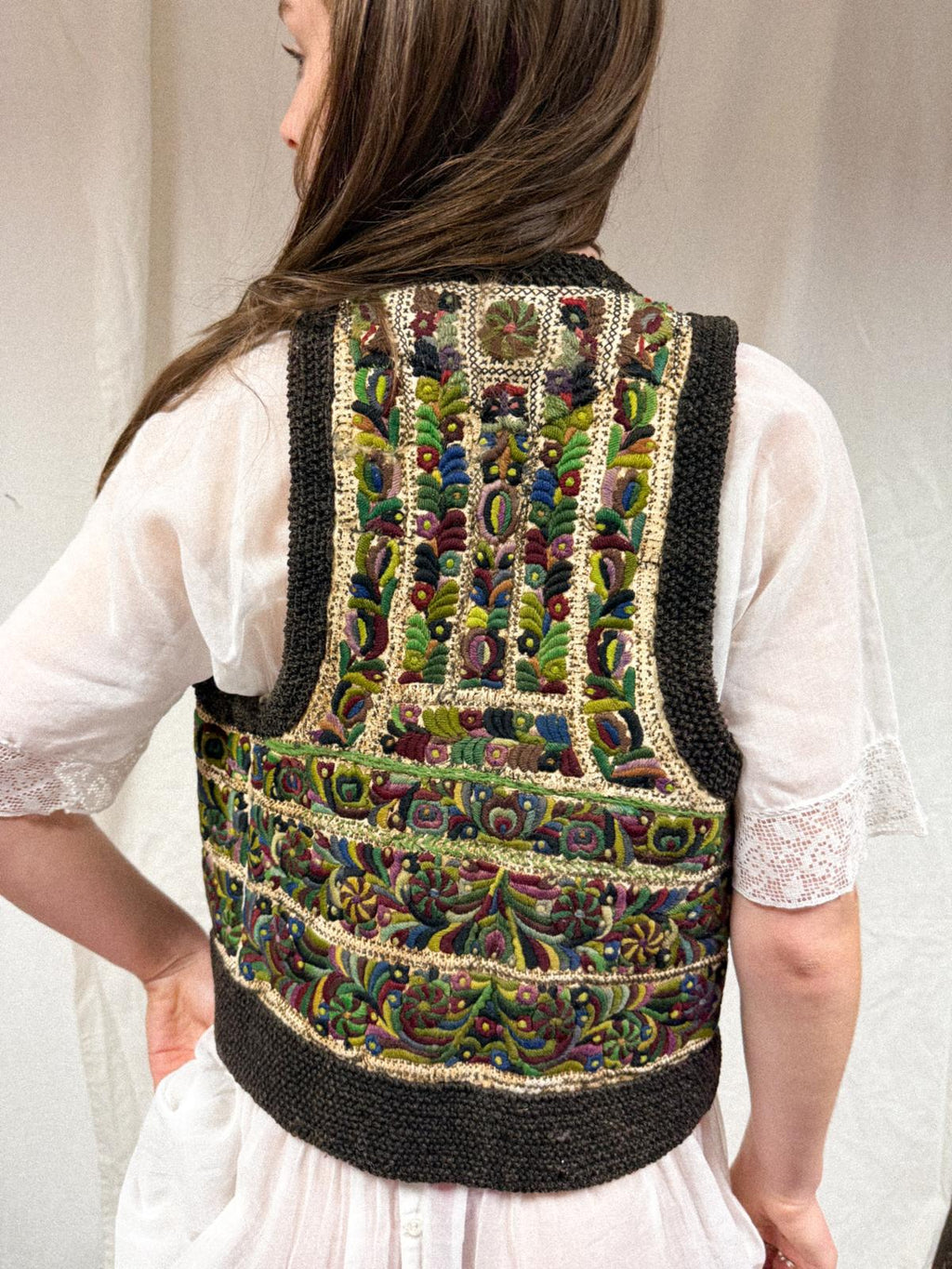 Early-mid 20th Century Romanian Transylvanian Leather Sheepskin Embroidered Vest