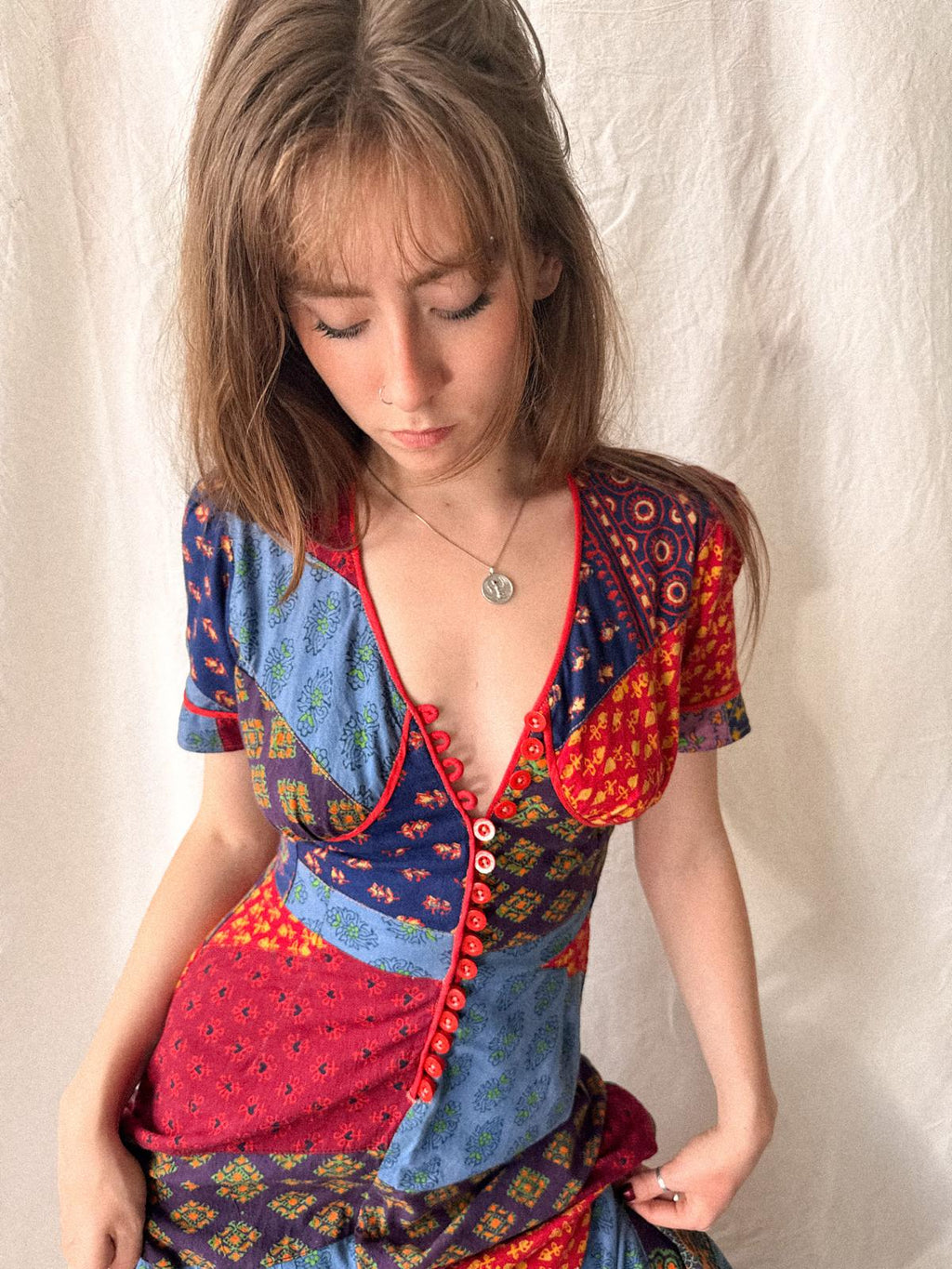 1970s Indian Cotton Patchwork Maxi Dress | Block Print Bohemian Folk Dress