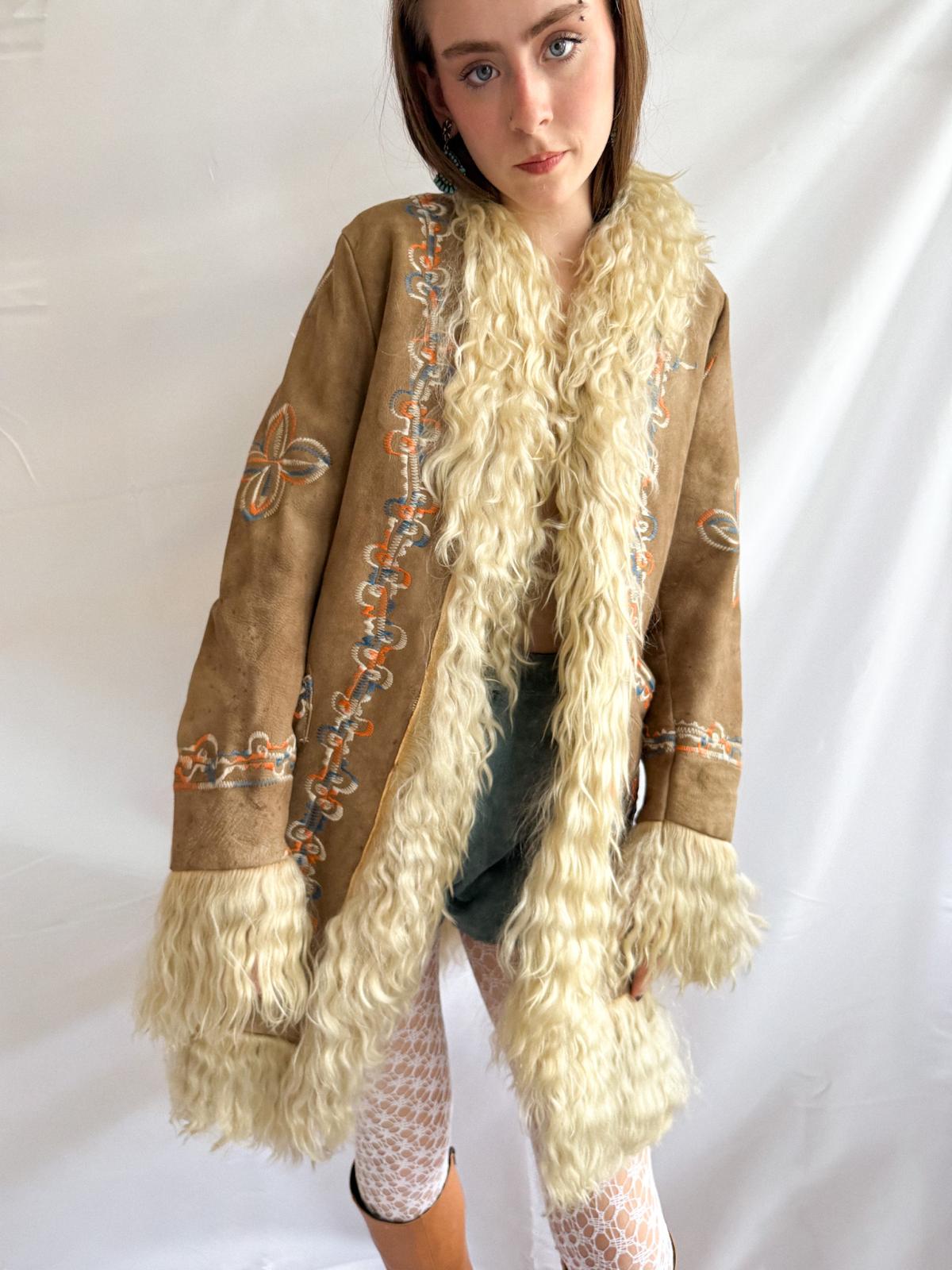 1970s Taupe Embroidered Afghan Coat