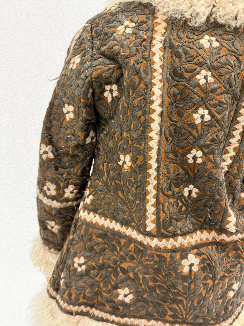 1970s Embroidered Leather &amp; Lambswool Jacket – Afghan Folkloric Crossover