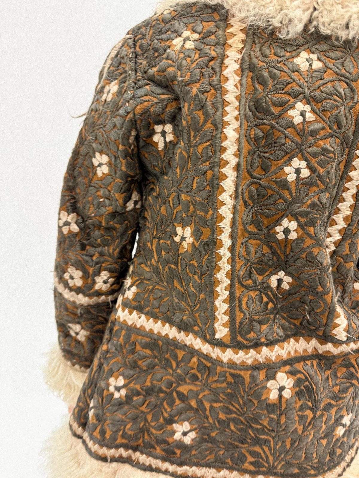1970s Embroidered Leather &amp; Lambswool Jacket – Afghan Folkloric Crossover