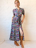 Rare 1940s Cotton Floral Maxi House / Tea Dress with Bakelite Buttons