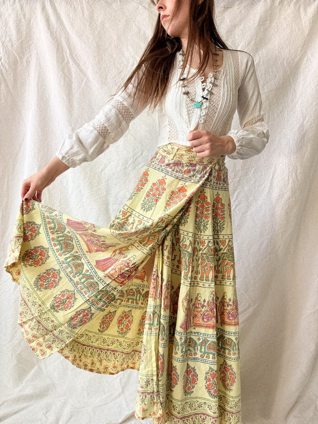 Vintage 1970s Indian Block Print Wrap Skirt