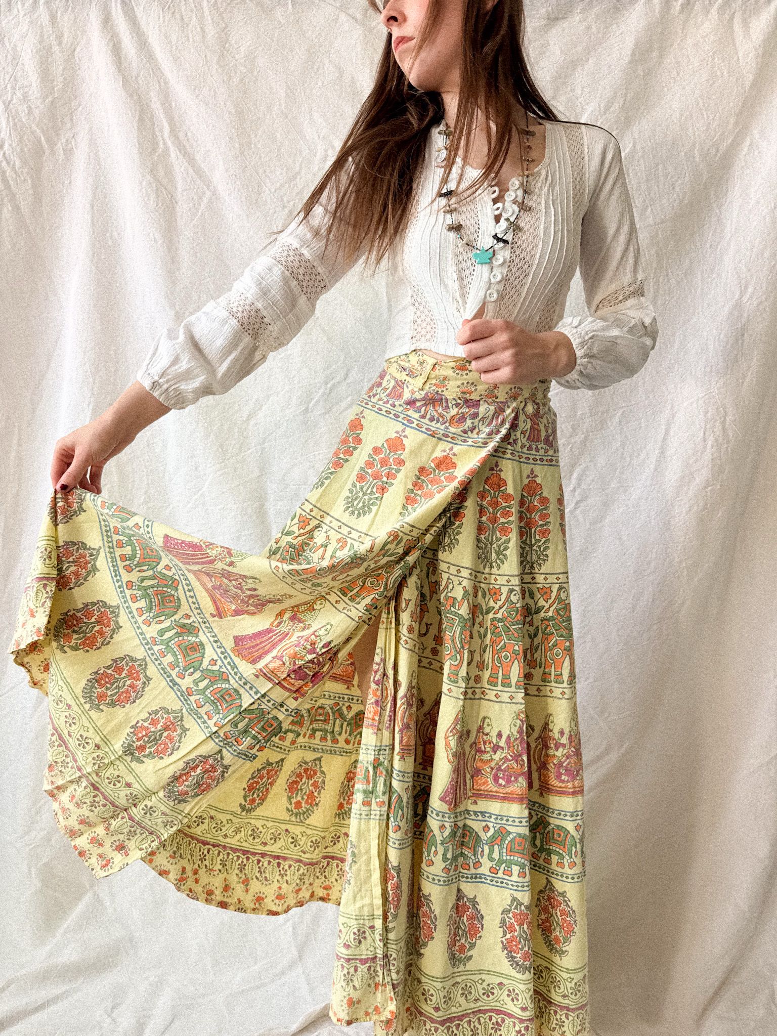 Vintage 1970s Indian Block Print Wrap Skirt