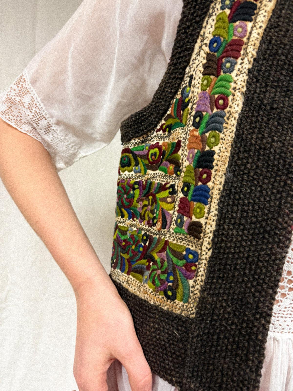 Early-mid 20th Century Romanian Transylvanian Leather Sheepskin Embroidered Vest