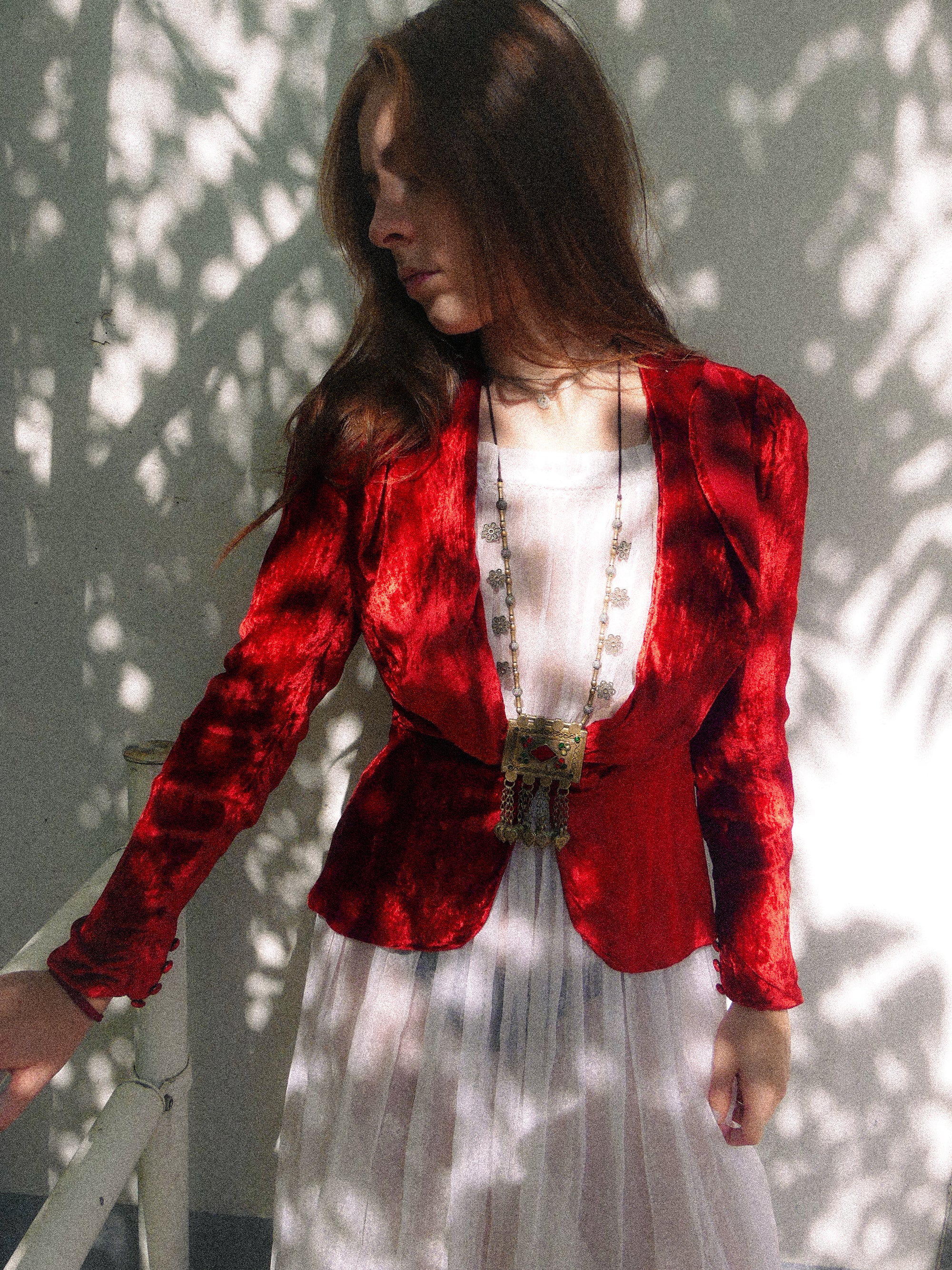 1930s Crimson Silk Velvet Jacket