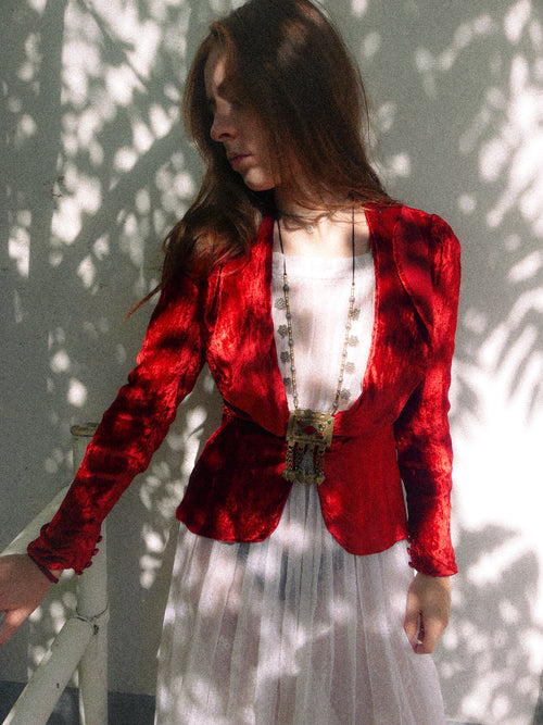 1930s Crimson Silk Velvet Jacket