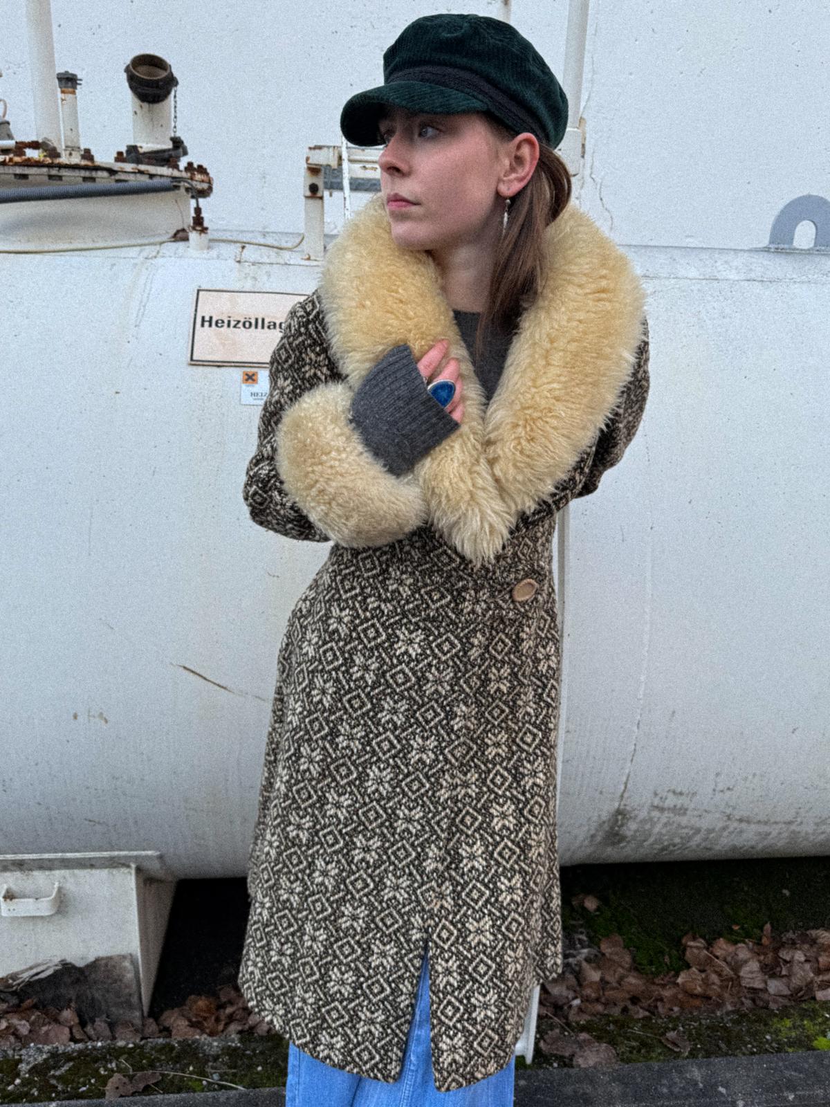 1970s Mark Russell England Wool Tapestry Penny Lane Coat with Shearling