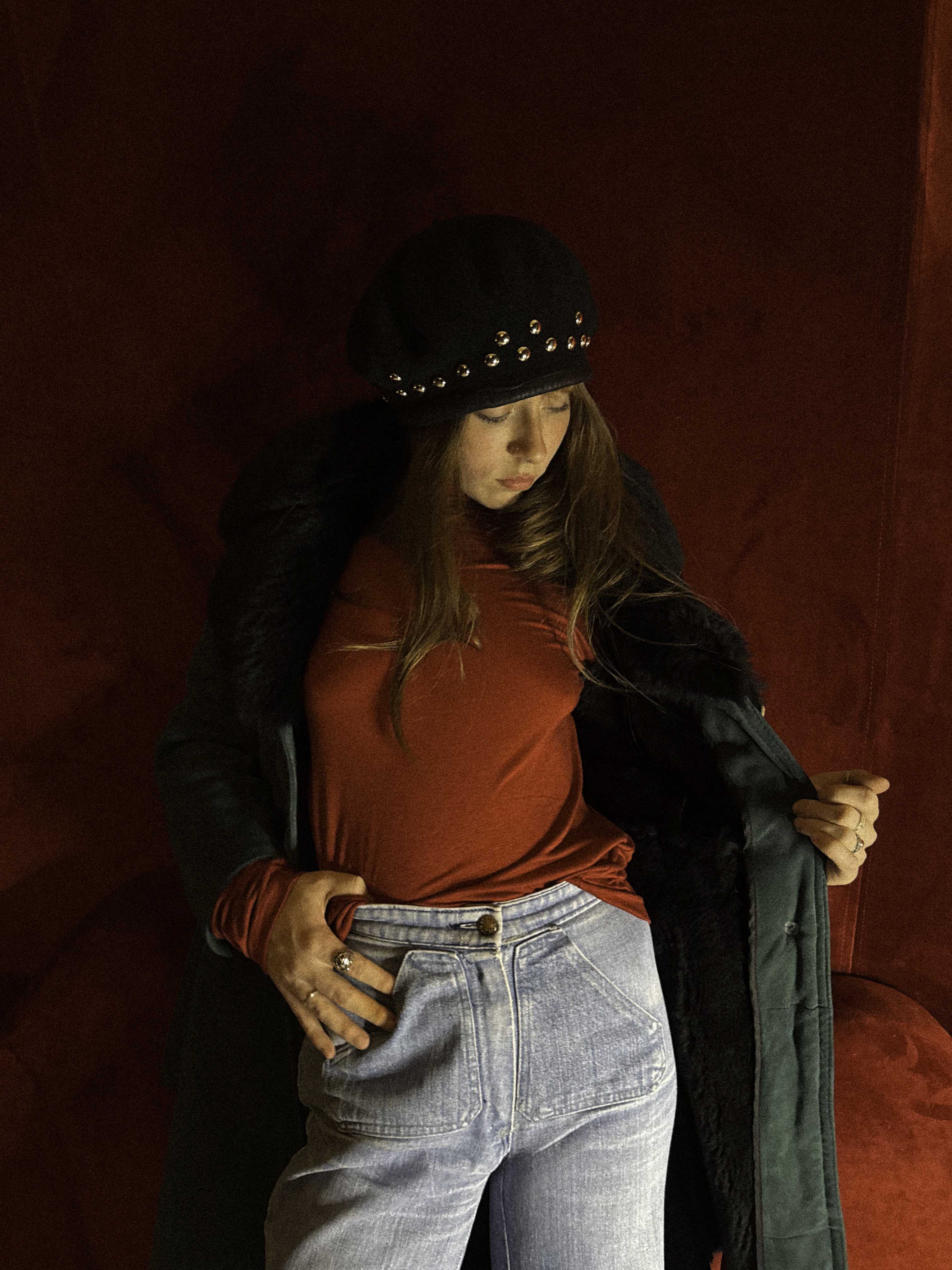 1970s Teal Green Shearling Penny Lane Trench Coat with Black Fur Collar – Soft Suede &amp; Ornamental Buttons