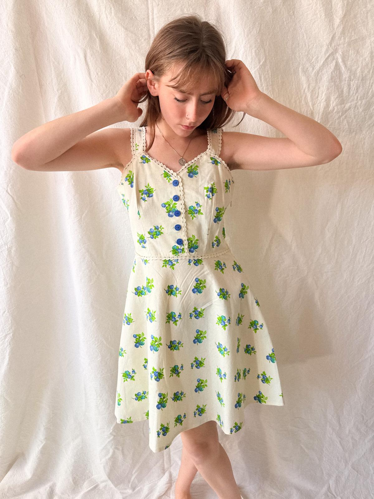 1970s Blueberry Print Cotton Sundress