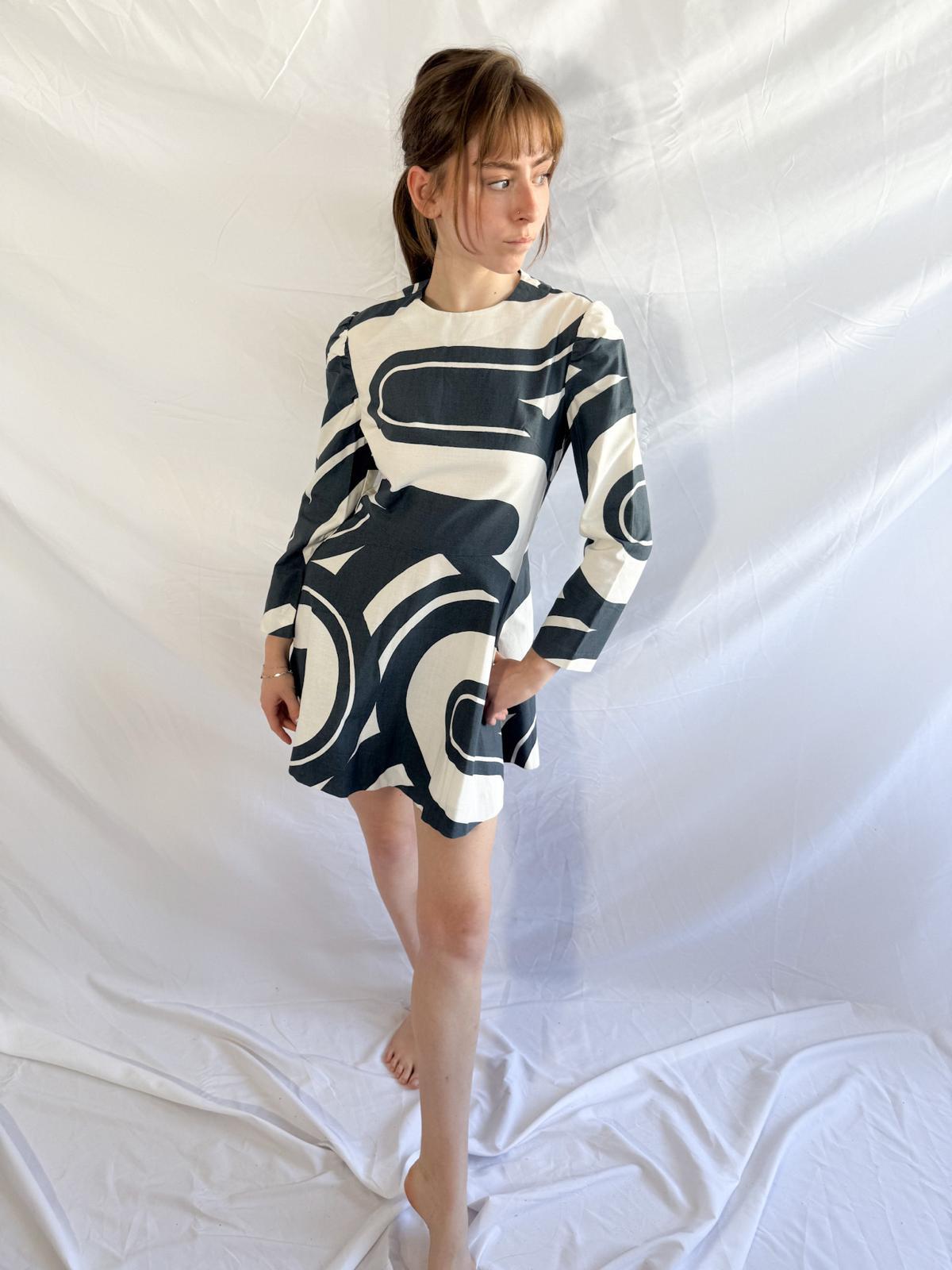 1970s Finnish Printed Cotton Fit and Flare Minidress