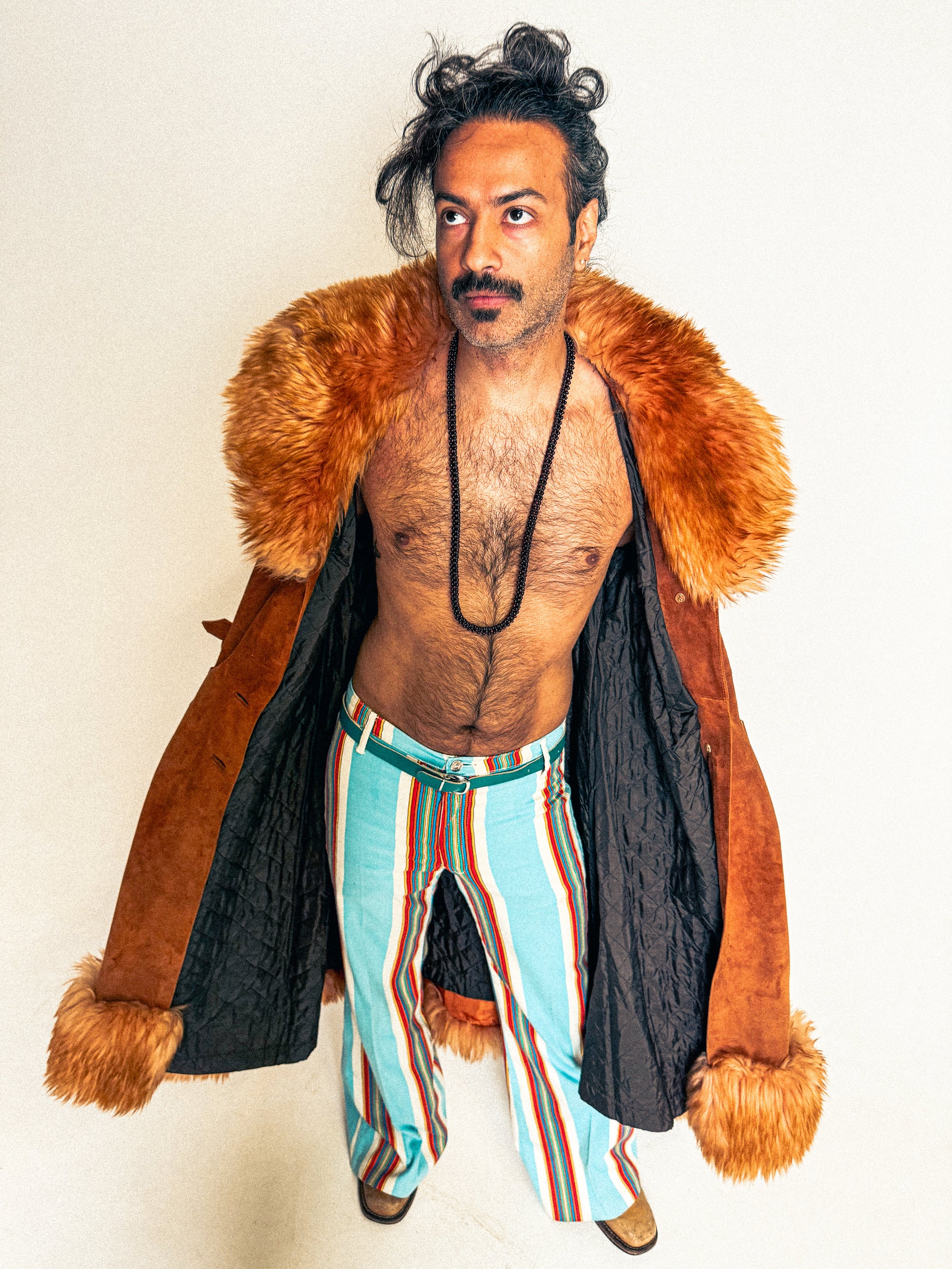 1970s Rusty Tangerine Suede and Sheepskin Belted Long Coat