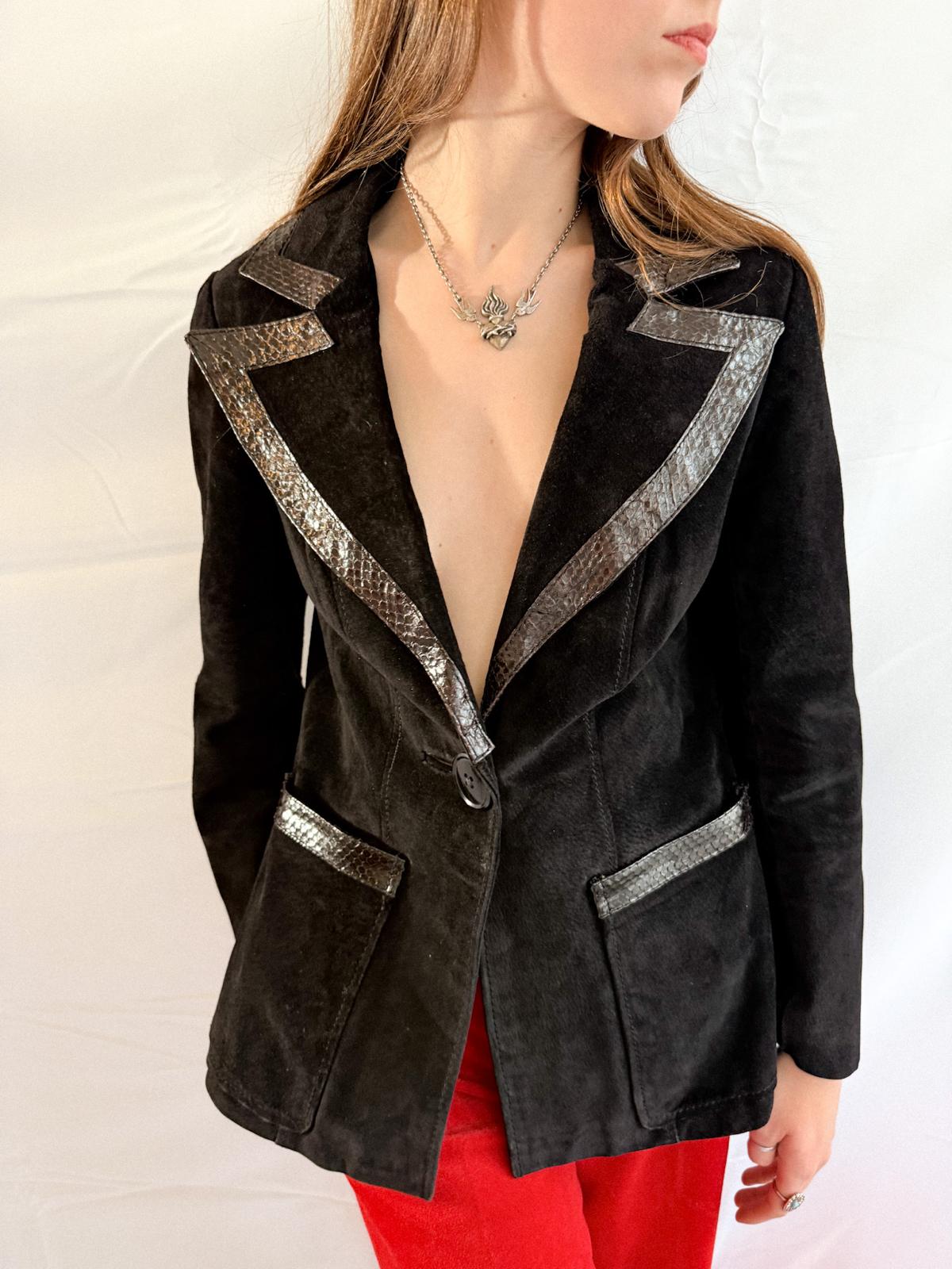 1970s Suede Blazer Jacket with Snakeskin Trimmings