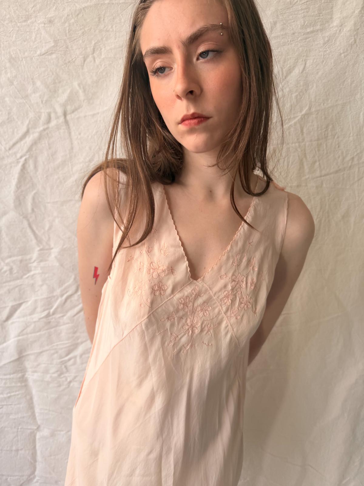 1930s Baby Pink Bias-Cut Silk Slip Dress