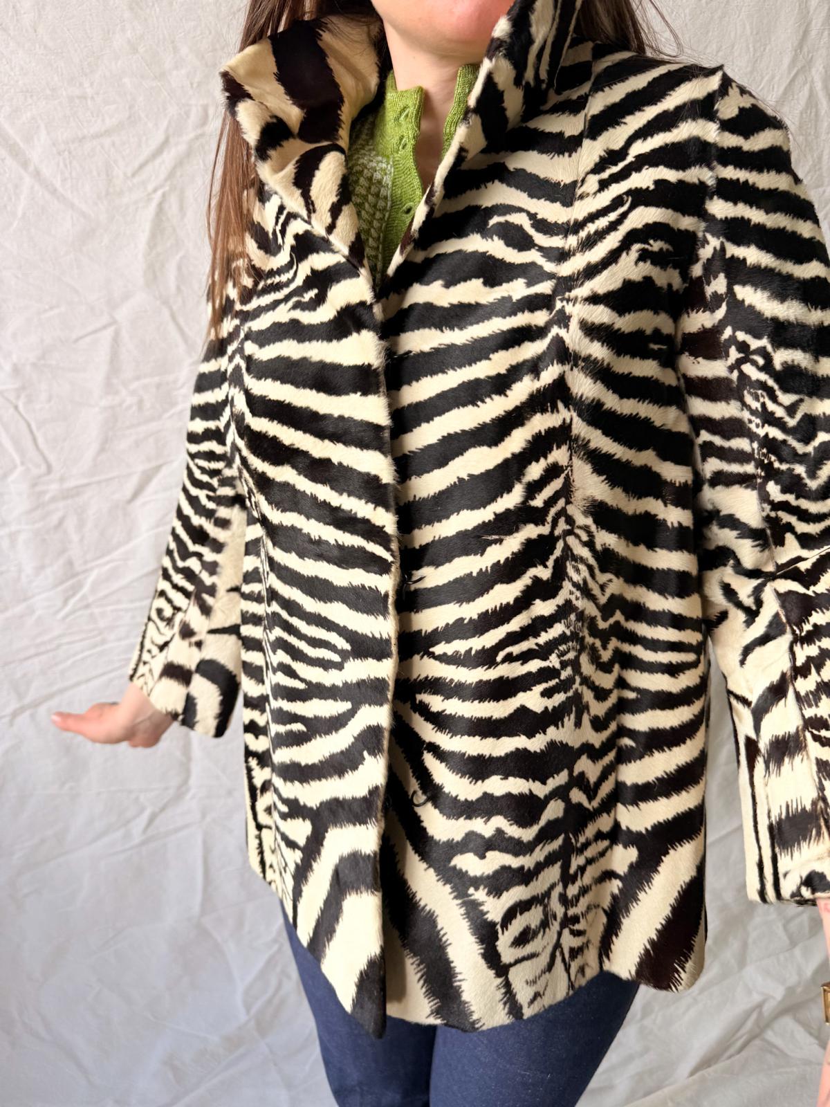 !1960s Zebra Print Pony Fur Statement Jacket