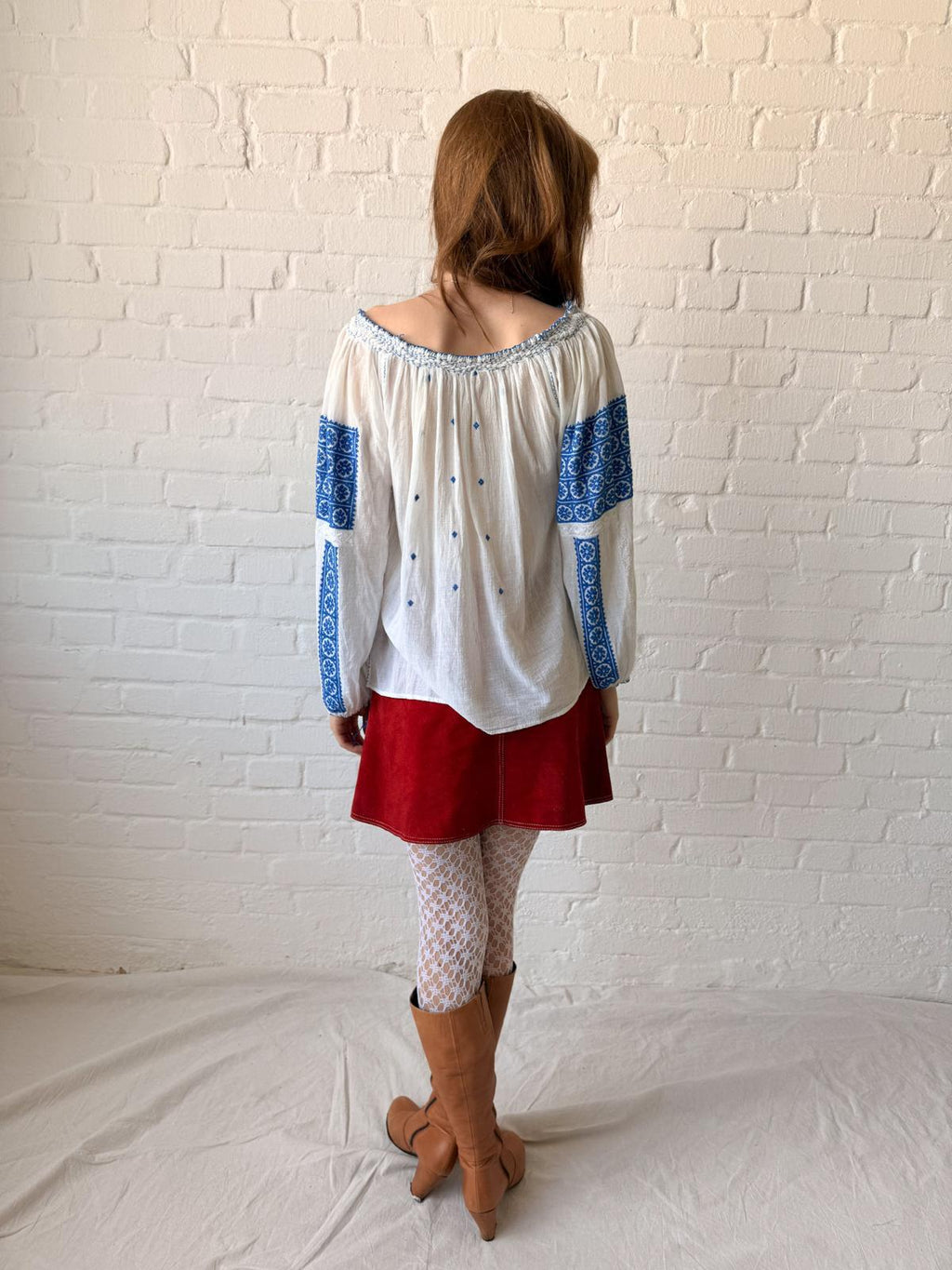 1960s–70s Eastern European Embroidered Cotton Folk Blouse