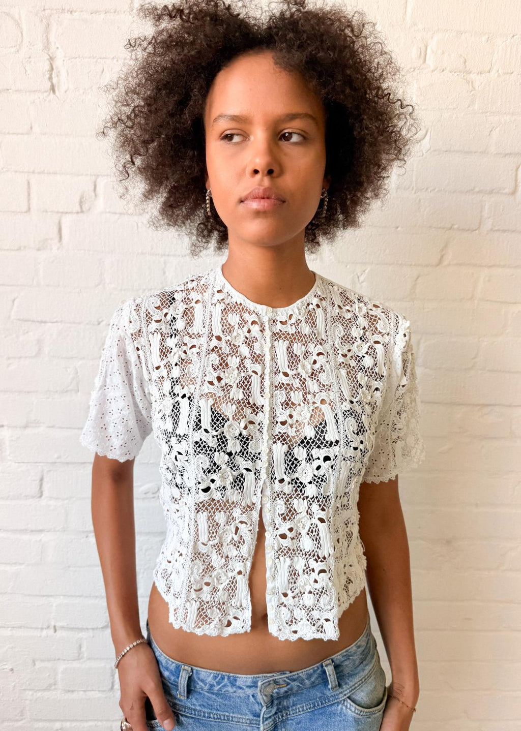 Edwardian 1900s–1910s Handmade Irish Crochet Guipure Lace & Broderie Anglaise Blouse