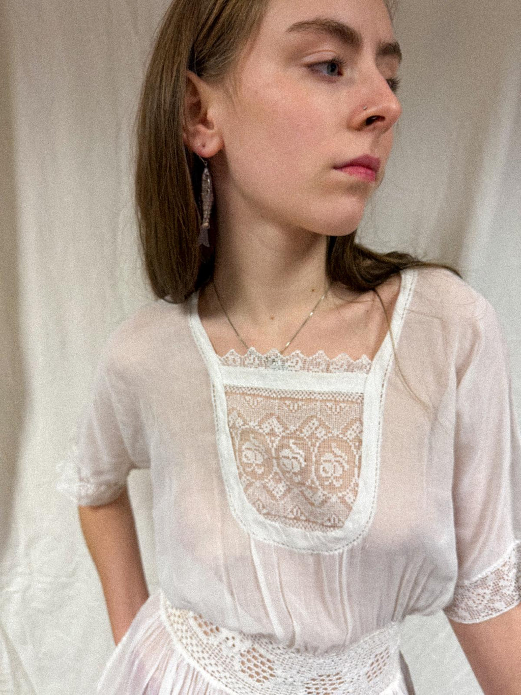 Edwardian Cotton Gauze and Lace Dress