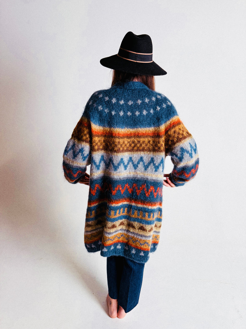 1970s/80s Long Mohair Cardigan with Nordic Pattern