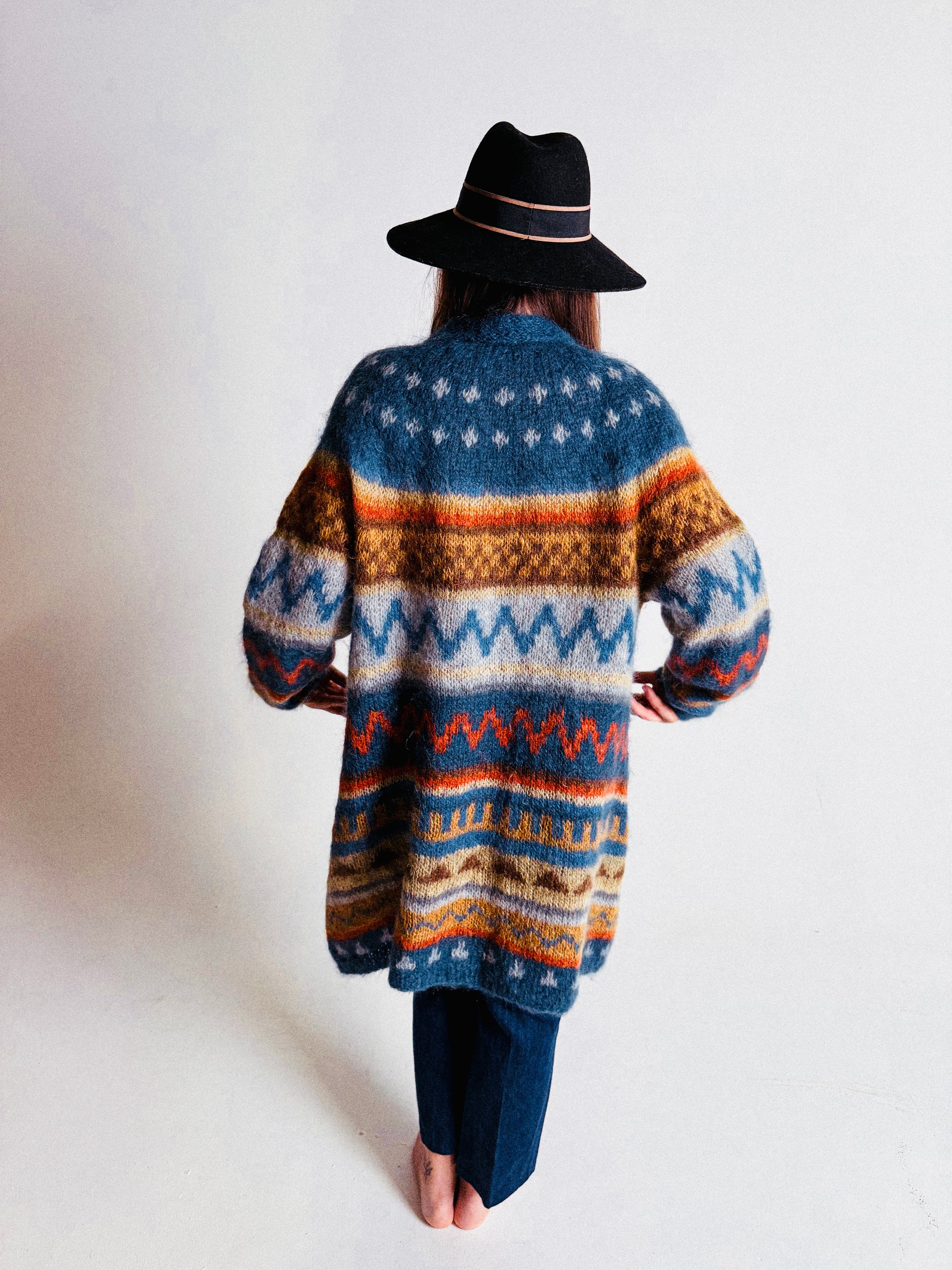 1970s/80s Long Mohair Cardigan with Nordic Pattern