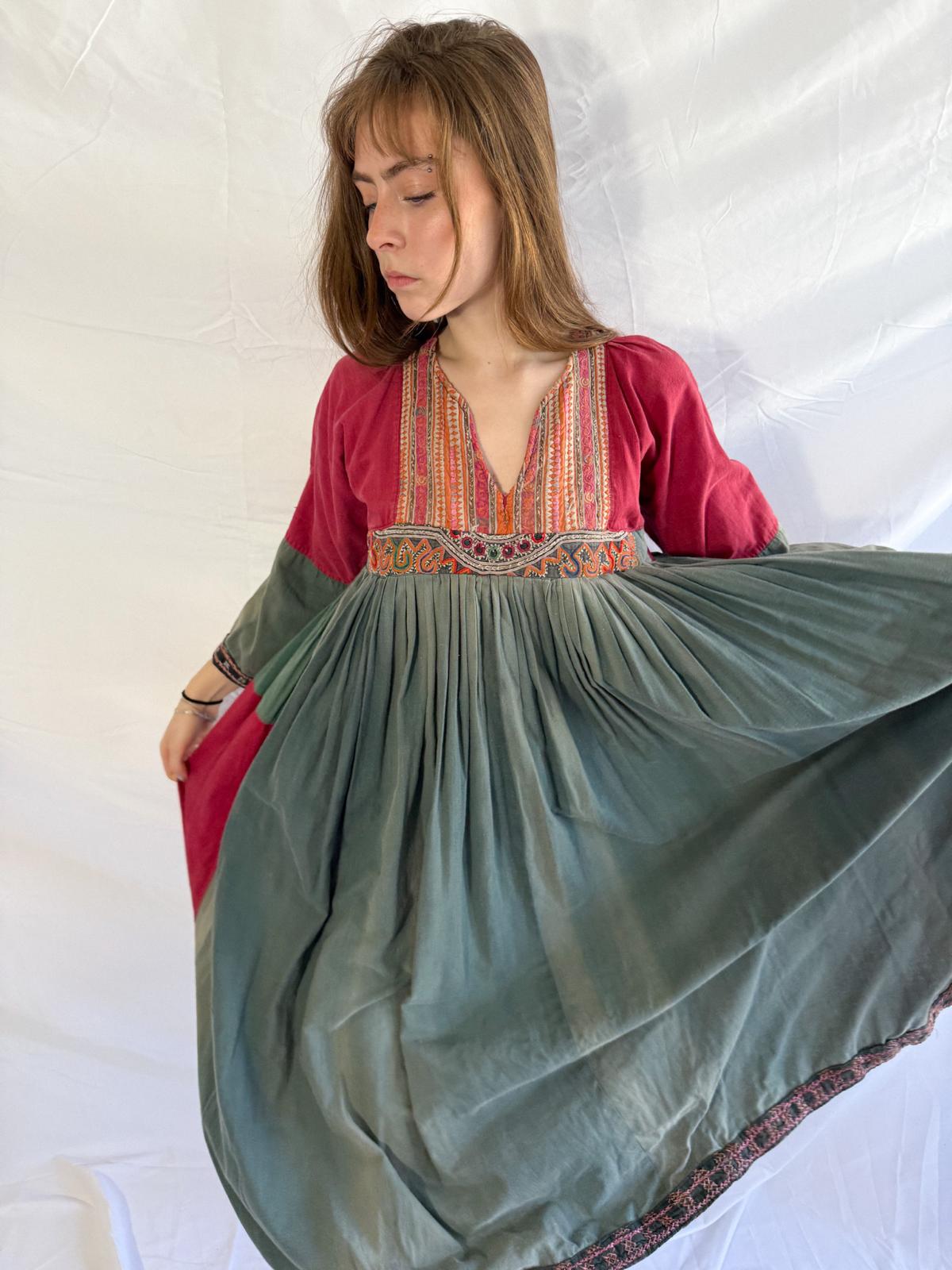 1960s Cotton Afghan Dress with Mirror Details