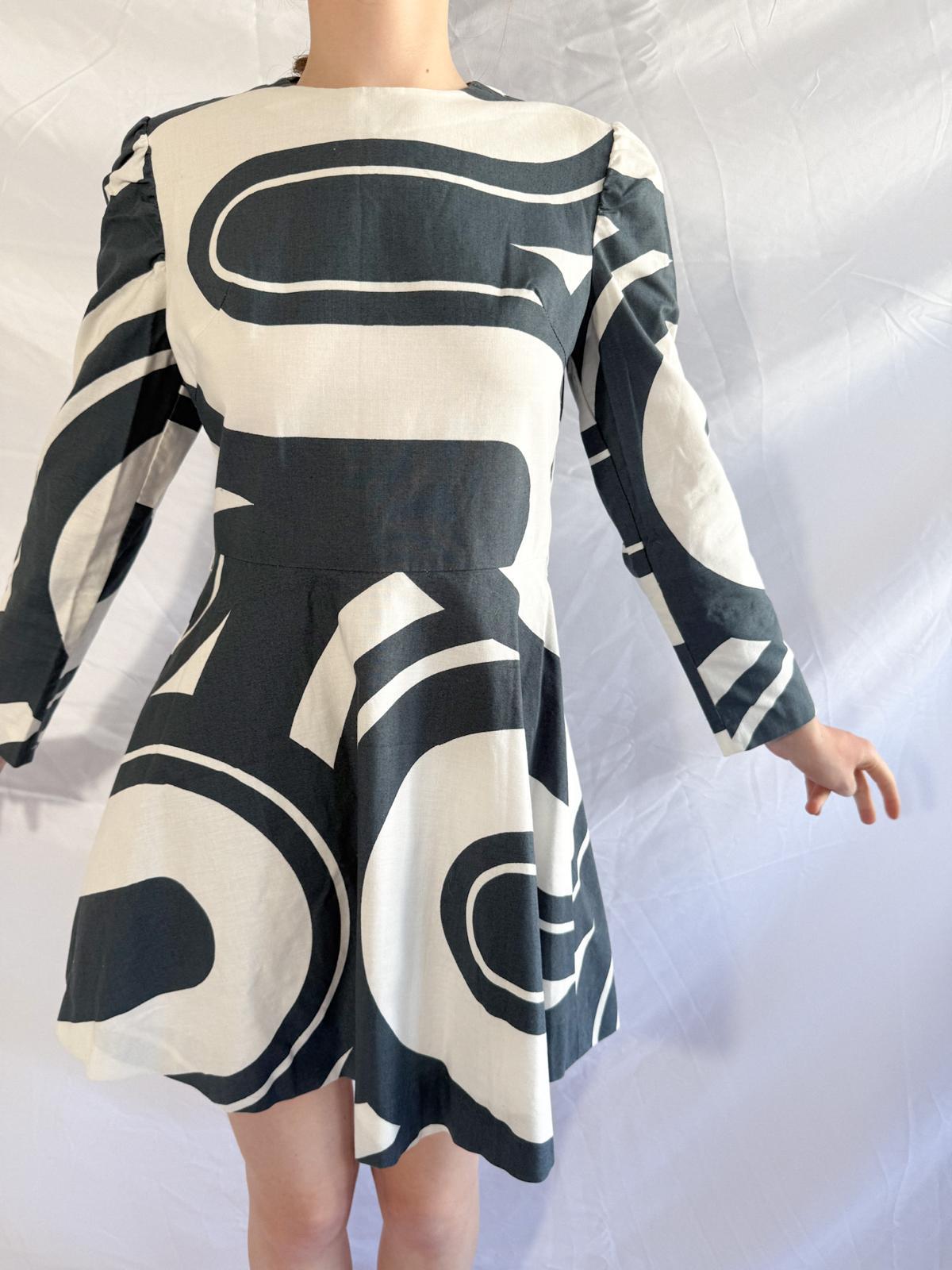 1970s Finnish Printed Cotton Fit and Flare Minidress