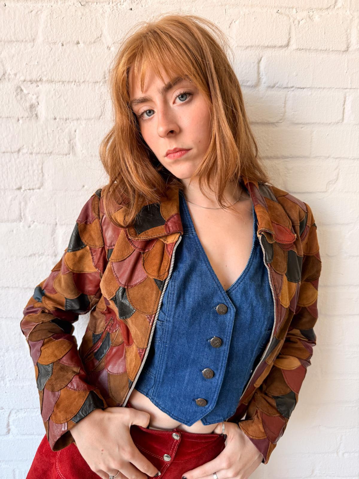 1970s Multicolour Leather & Suede Fish Scale Patchwork Jacket