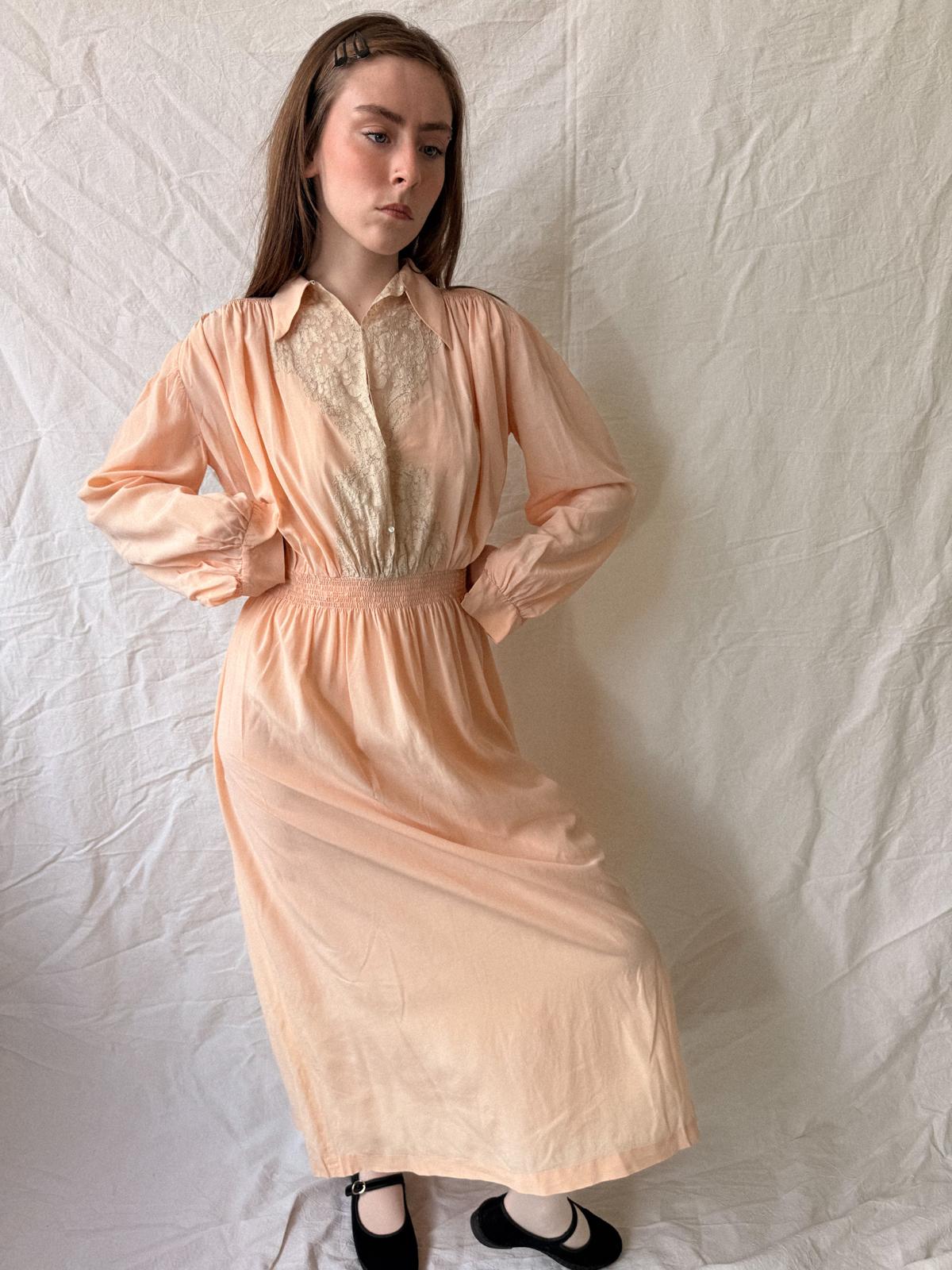 1930s Salmon Silk and Lace Nightgown