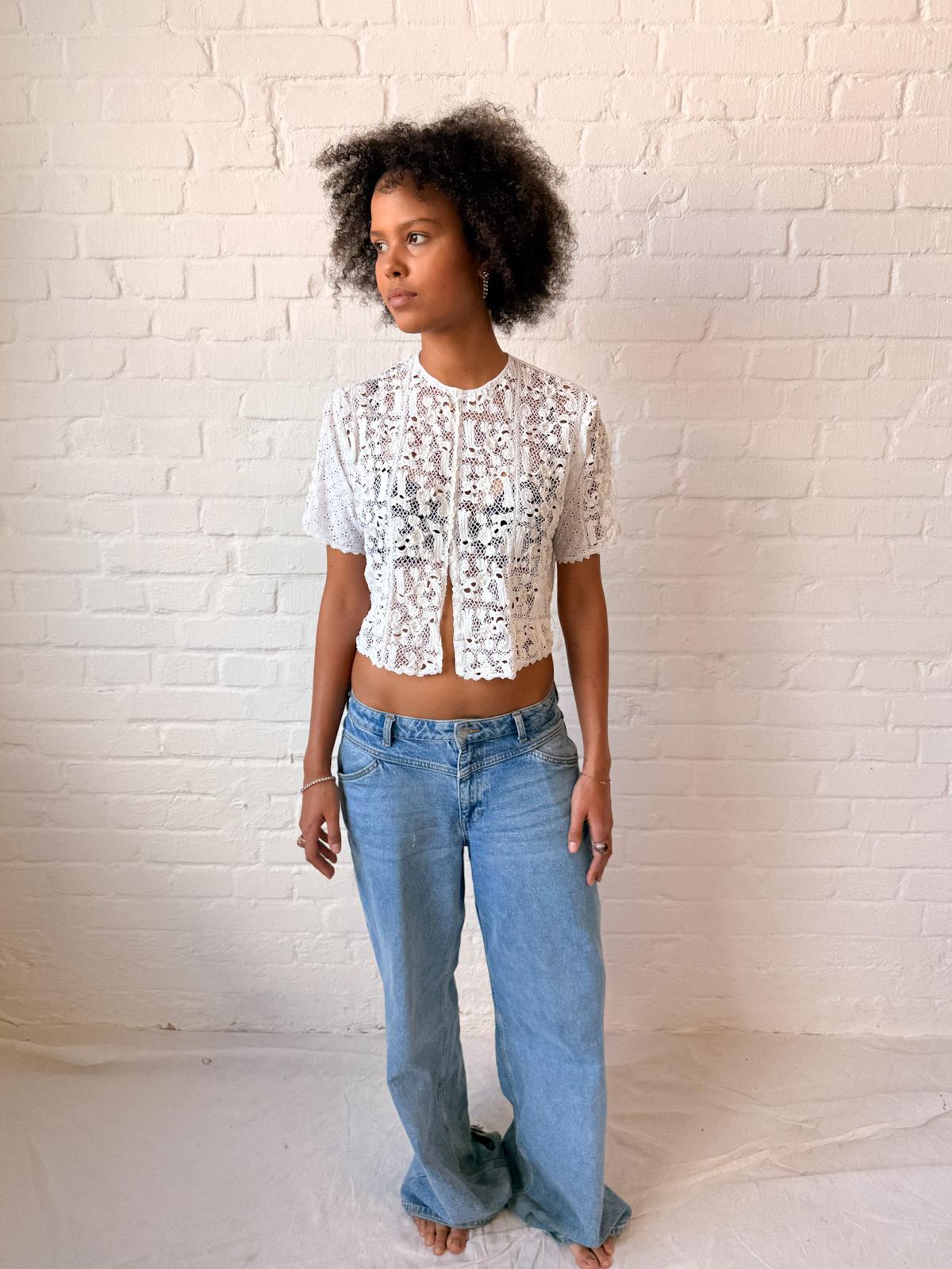 Edwardian 1900s–1910s Handmade Irish Crochet Guipure Lace & Broderie Anglaise Blouse