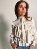 1930s Silk Blouse with Tie Neck and Softly Gathered Silhouette