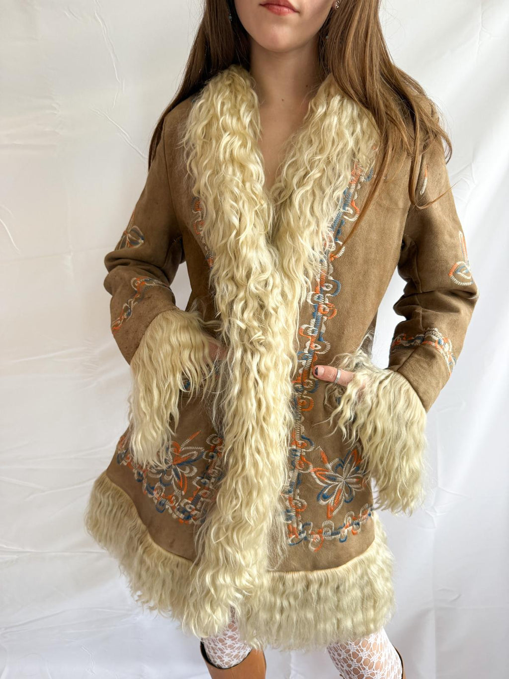 1970s Taupe Embroidered Afghan Coat
