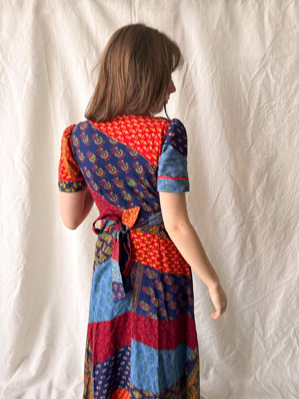 1970s Indian Cotton Patchwork Maxi Dress | Block Print Bohemian Folk Dress