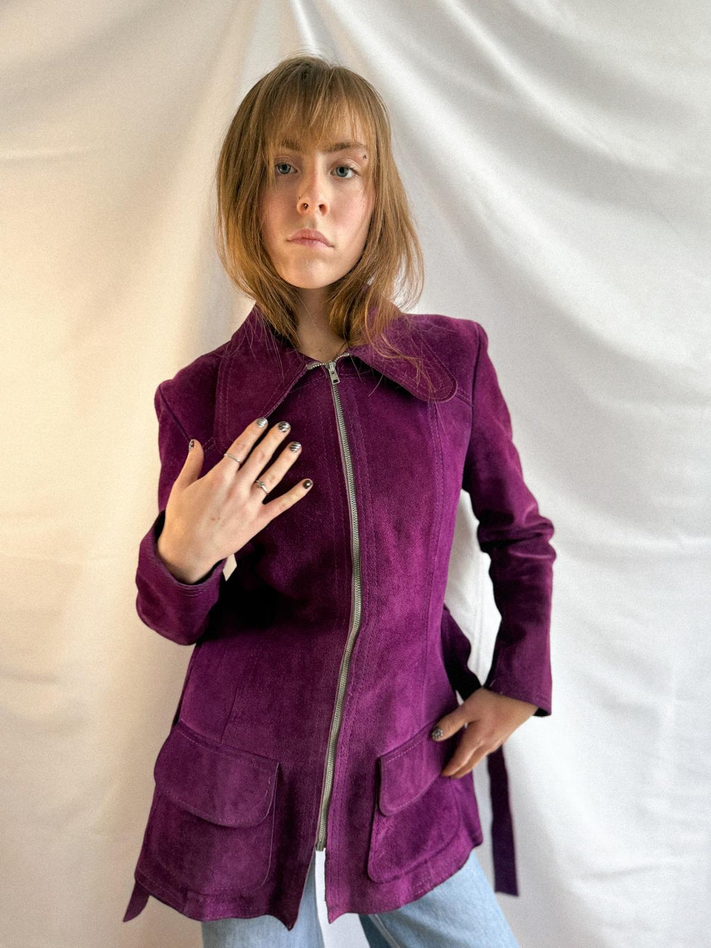 1970s Royal Amethyst Suede Jacket with Dagger Collar
