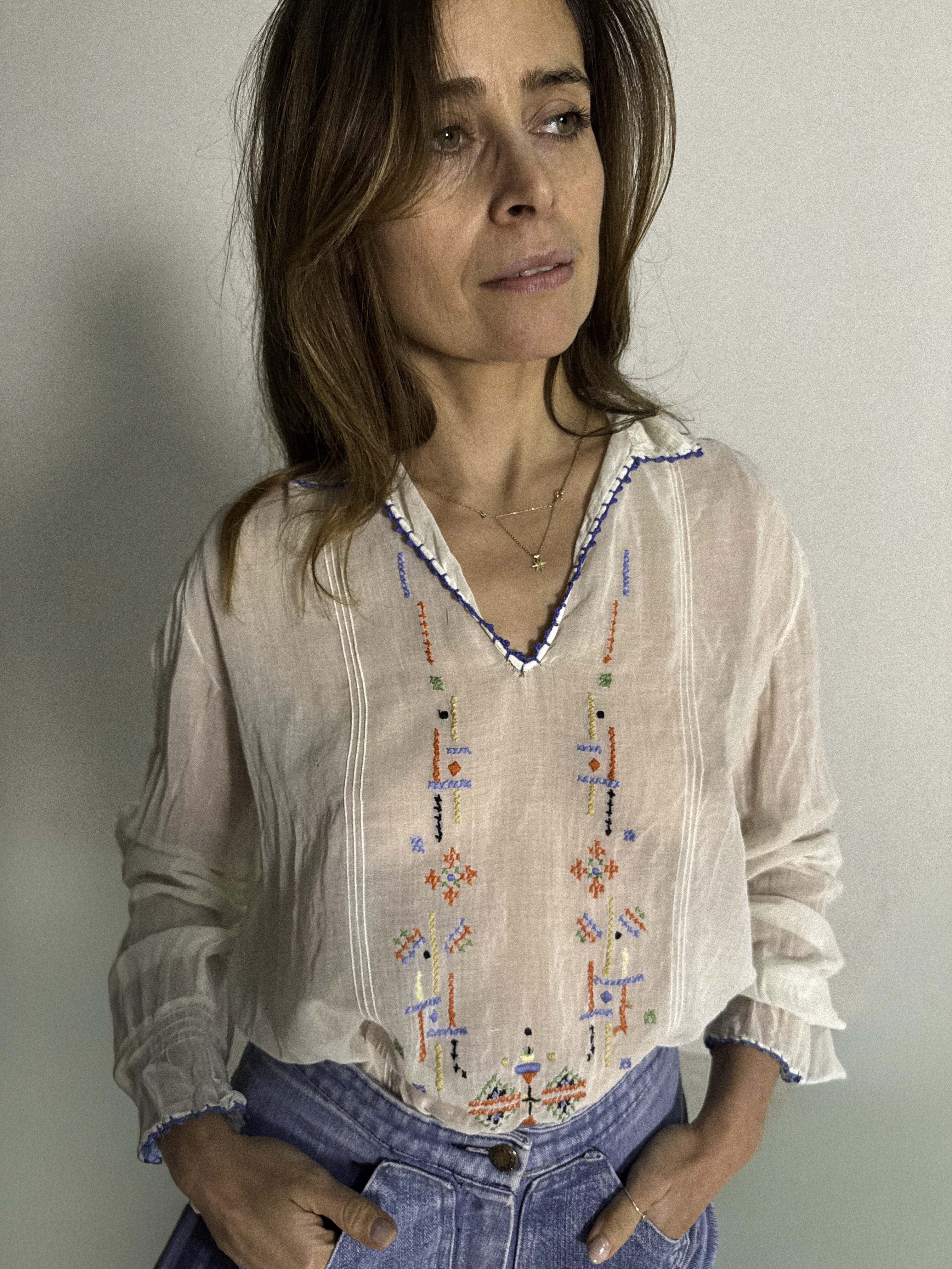 1930s Embroidered Cotton Gauze Blouse