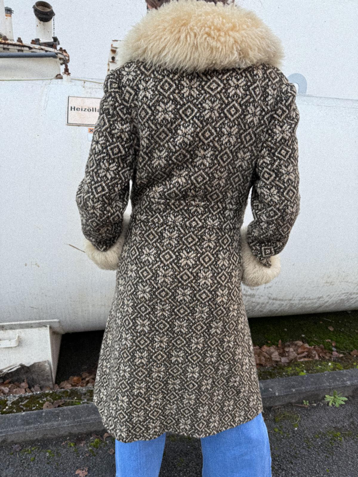 1970s Mark Russell England Wool Tapestry Penny Lane Coat with Shearling