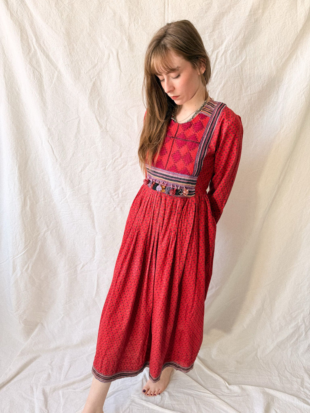 1970s Afghan Embroidered Cotton Folk Dress