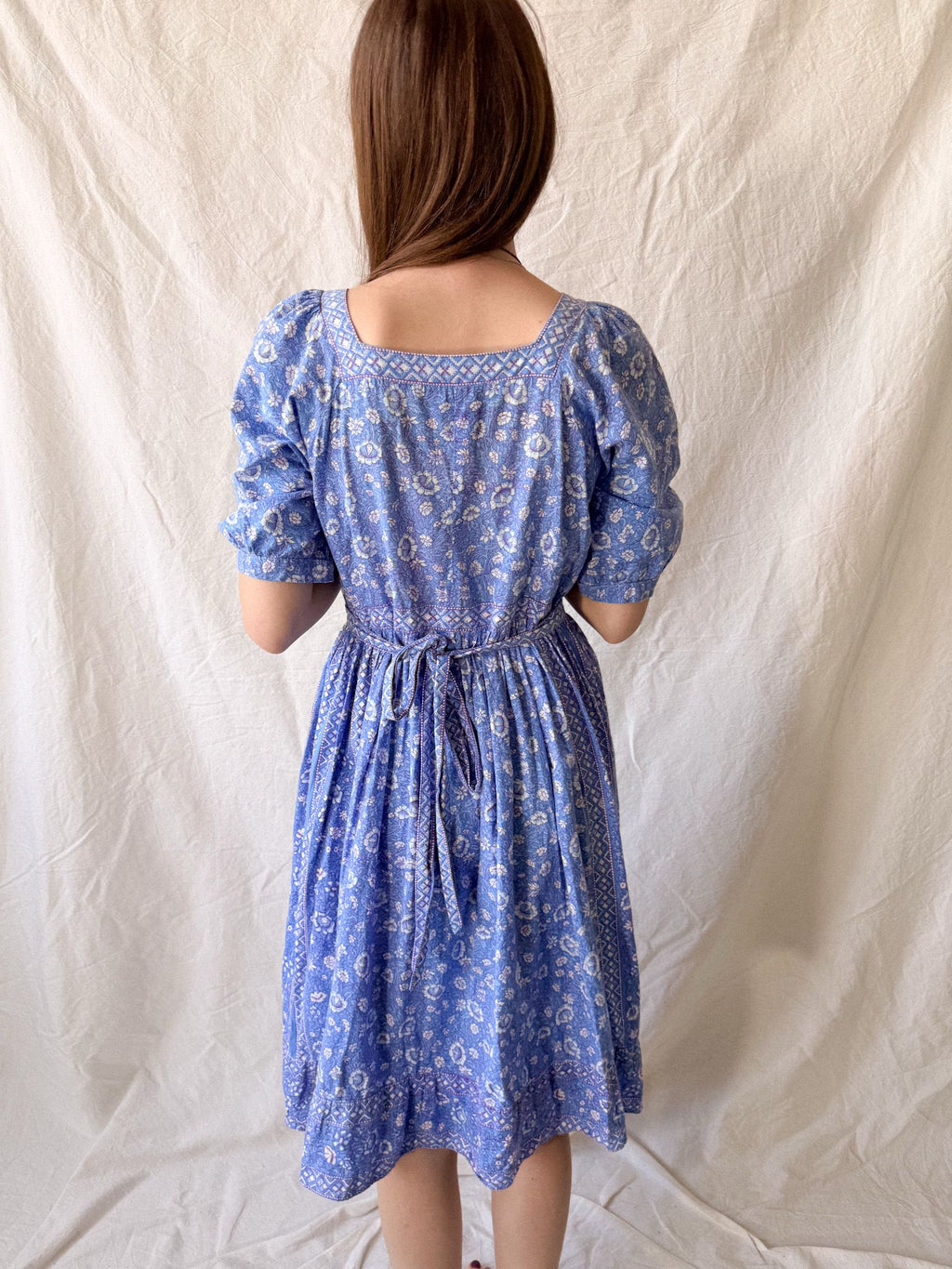 1970s Ritu Kumar for Rosafi Indian Blockprint Cotton Prairie Summer Dress