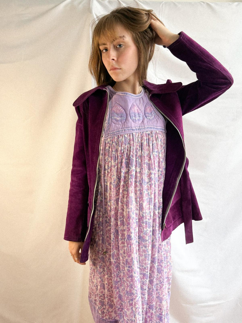 1970s Royal Amethyst Suede Jacket with Dagger Collar