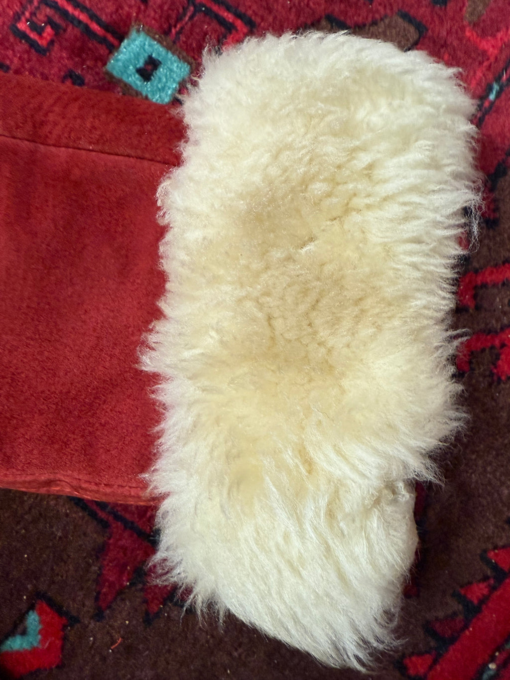 1960s/70s Cherry Red Shearling Coat with Sheepskin Trim