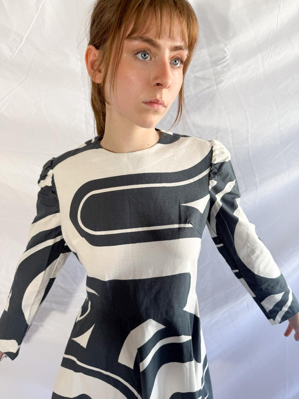 1970s Finnish Printed Cotton Fit and Flare Minidress