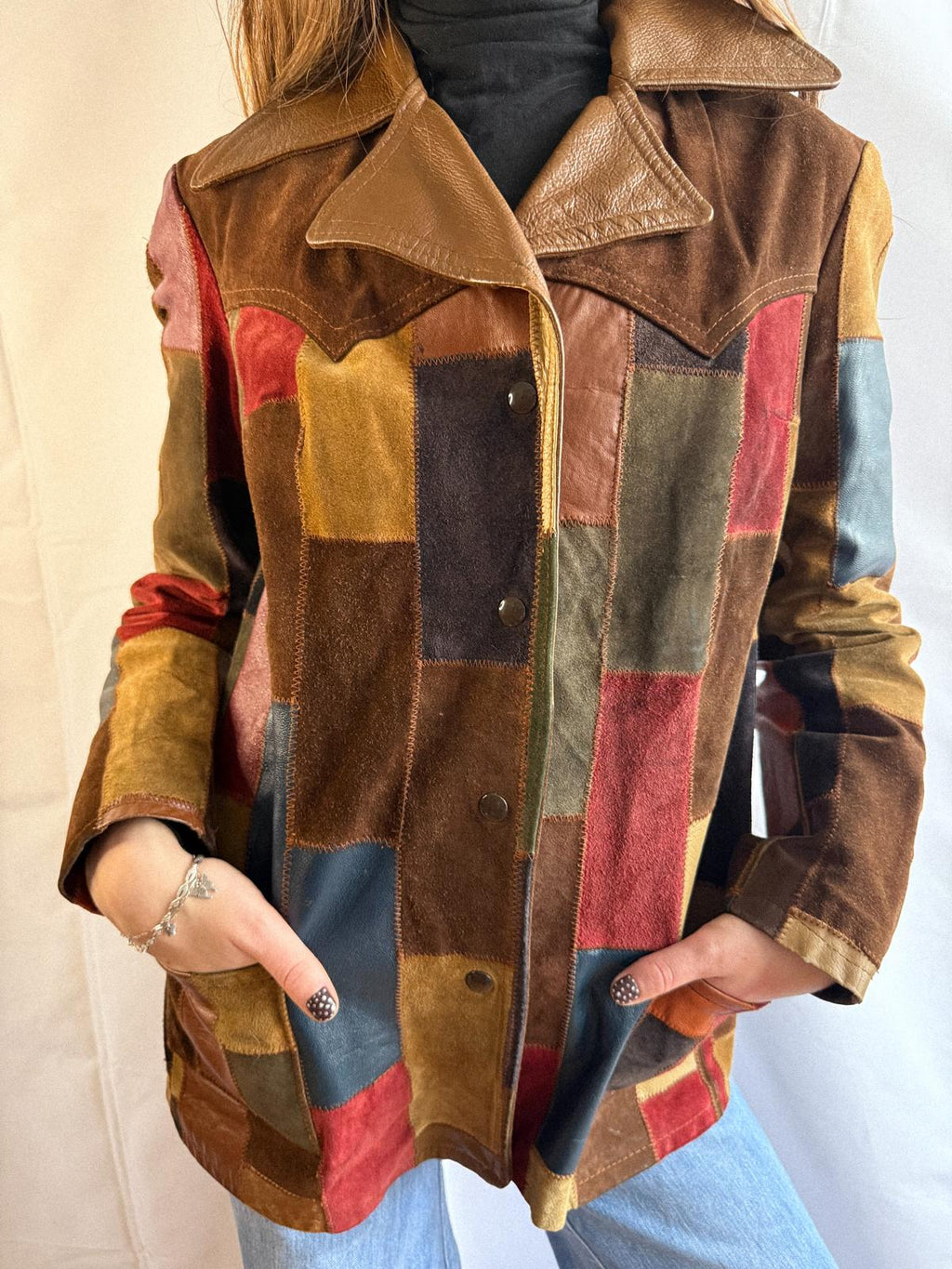 1970s Patchwork Leather Jacket – Rare and Collectable Suede Boho Coat